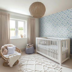 Flowers and Stripes Wallpaper in Blue and Green