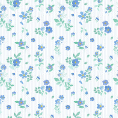 Flowers and Stripes Wallpaper in Blue and Green