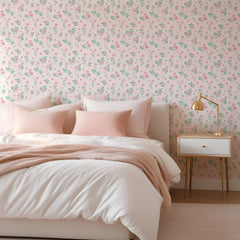 Flowers and Stripes Wallpaper in Candy Pink and Green