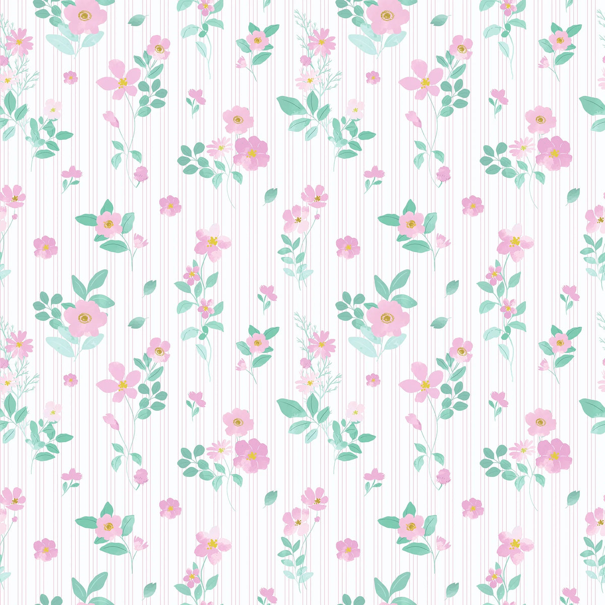 Flowers and Stripes Wallpaper in Candy Pink and Green