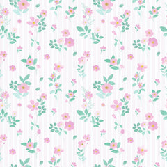 Flowers and Stripes Wallpaper in Candy Pink and Green