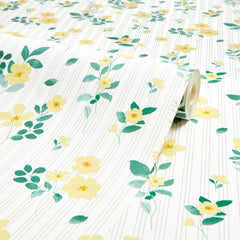 Flowers and Stripes Wallpaper in Lemon Yellow and Sage