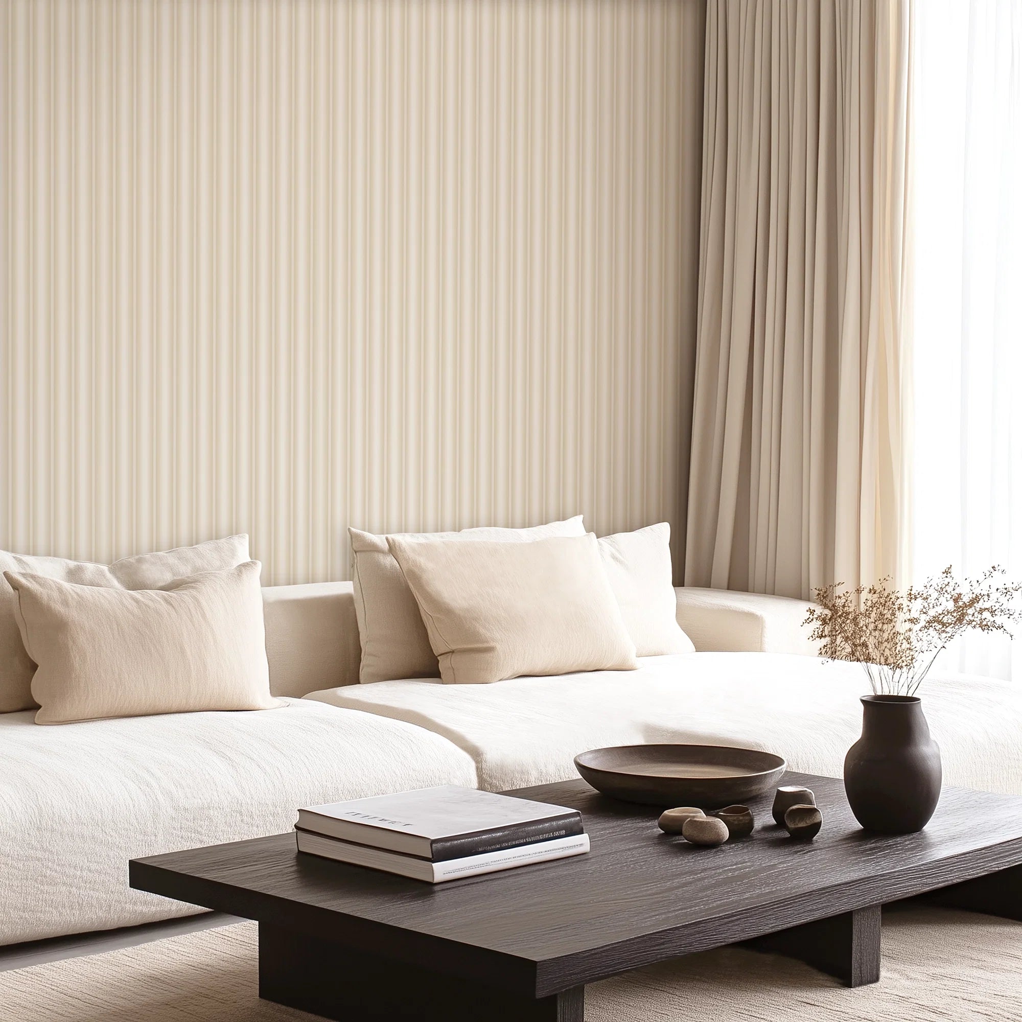 Fluted Panel Wallpaper in Cream