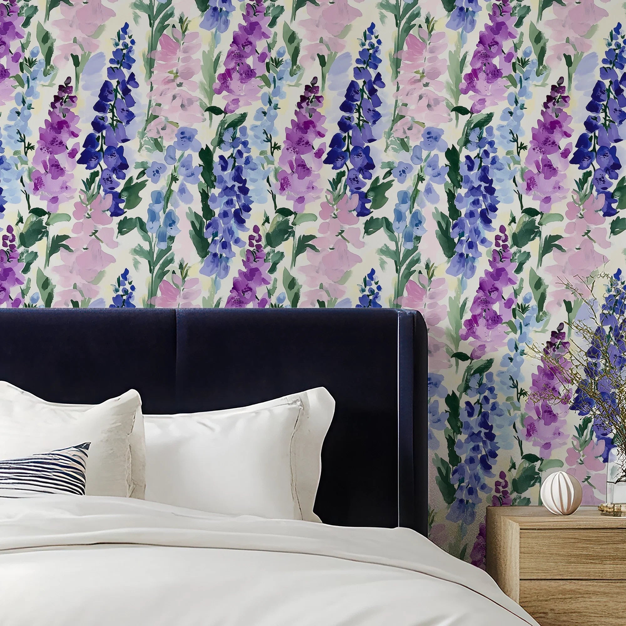 Foxglove Folly Wallpaper in Lilac and Blues