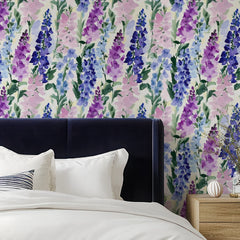 Foxglove Folly Wallpaper in Lilac and Blues