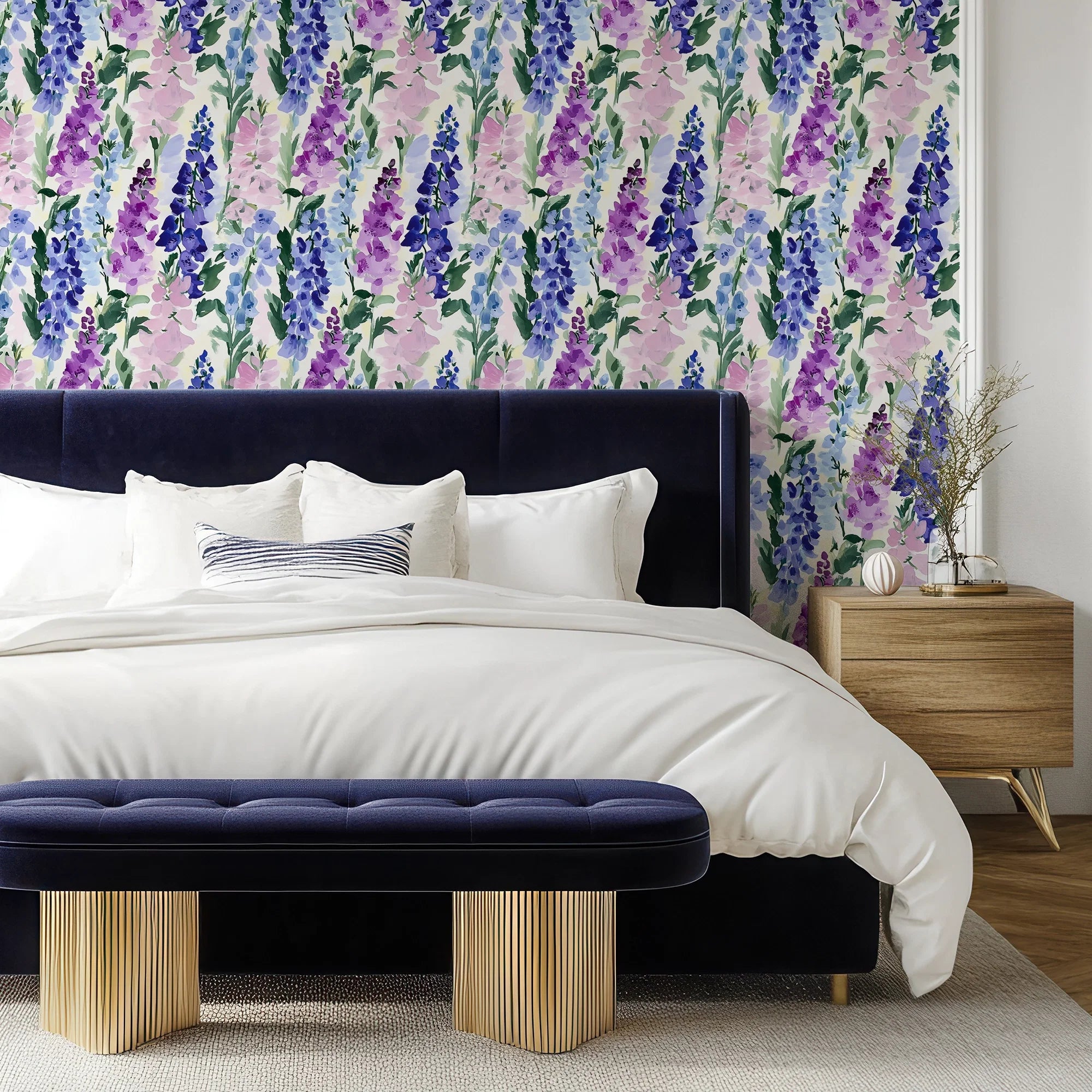 Foxglove Folly Wallpaper in Lilac and Blues