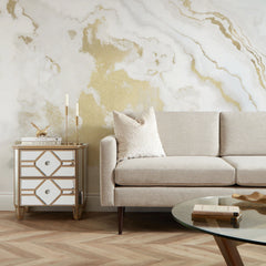 Golden Agate Marble Full Wall Mural in Natural with Gold Effect