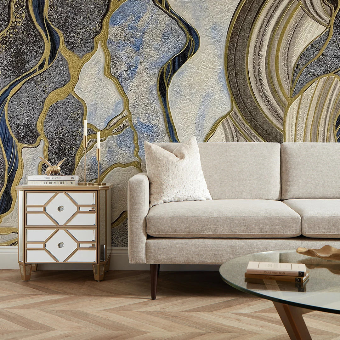 Hercules Full Wall Mural in Navy and Gold