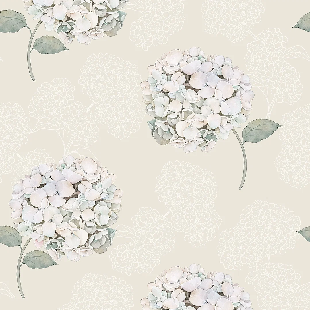 Hydrangea Harmony Wallpaper in Cream