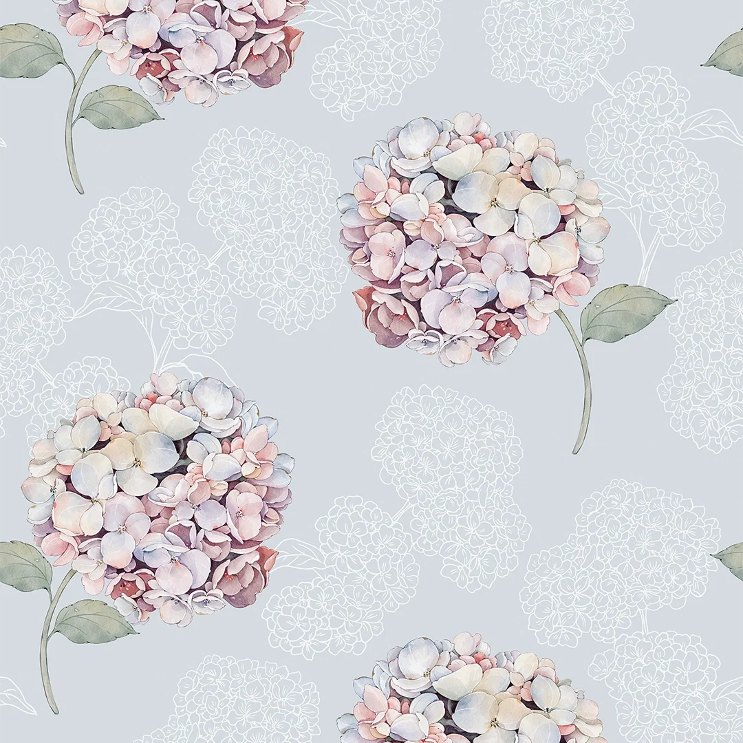 Hydrangea Harmony Wallpaper in Soft Blue