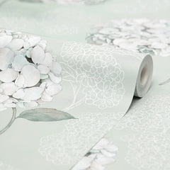 Hydrangea Harmony Wallpaper in Sage Green