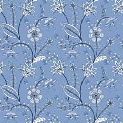 Jacobean Floral Wallpaper in Cornflower Blue