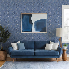 Jacobean Floral Wallpaper in Cornflower Blue