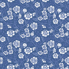 Folksy Floral Wallpaper in Blue