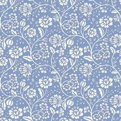 Folksy Floral Wallpaper in Cornflower Blue