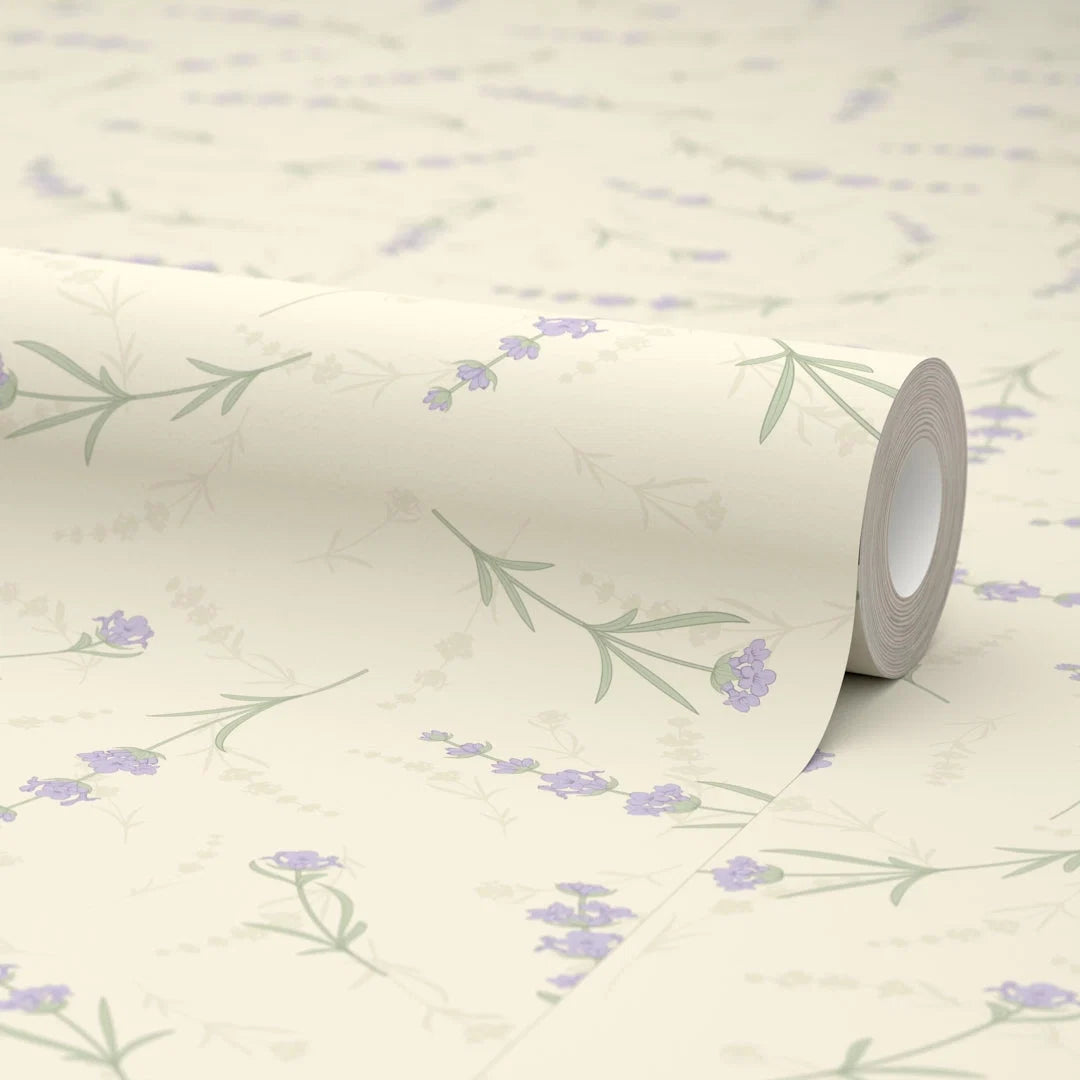 Lavender Cascade Wallpaper in Cream