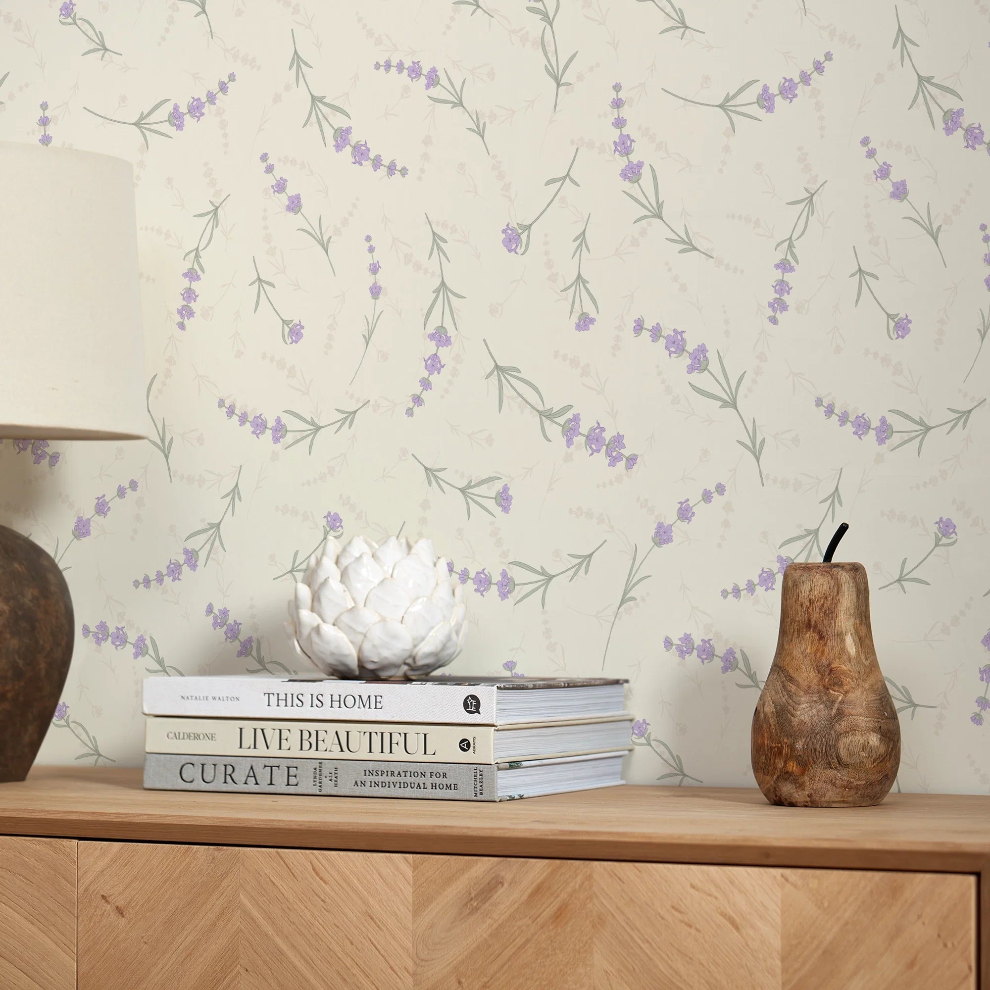Lavender Cascade Wallpaper in Cream