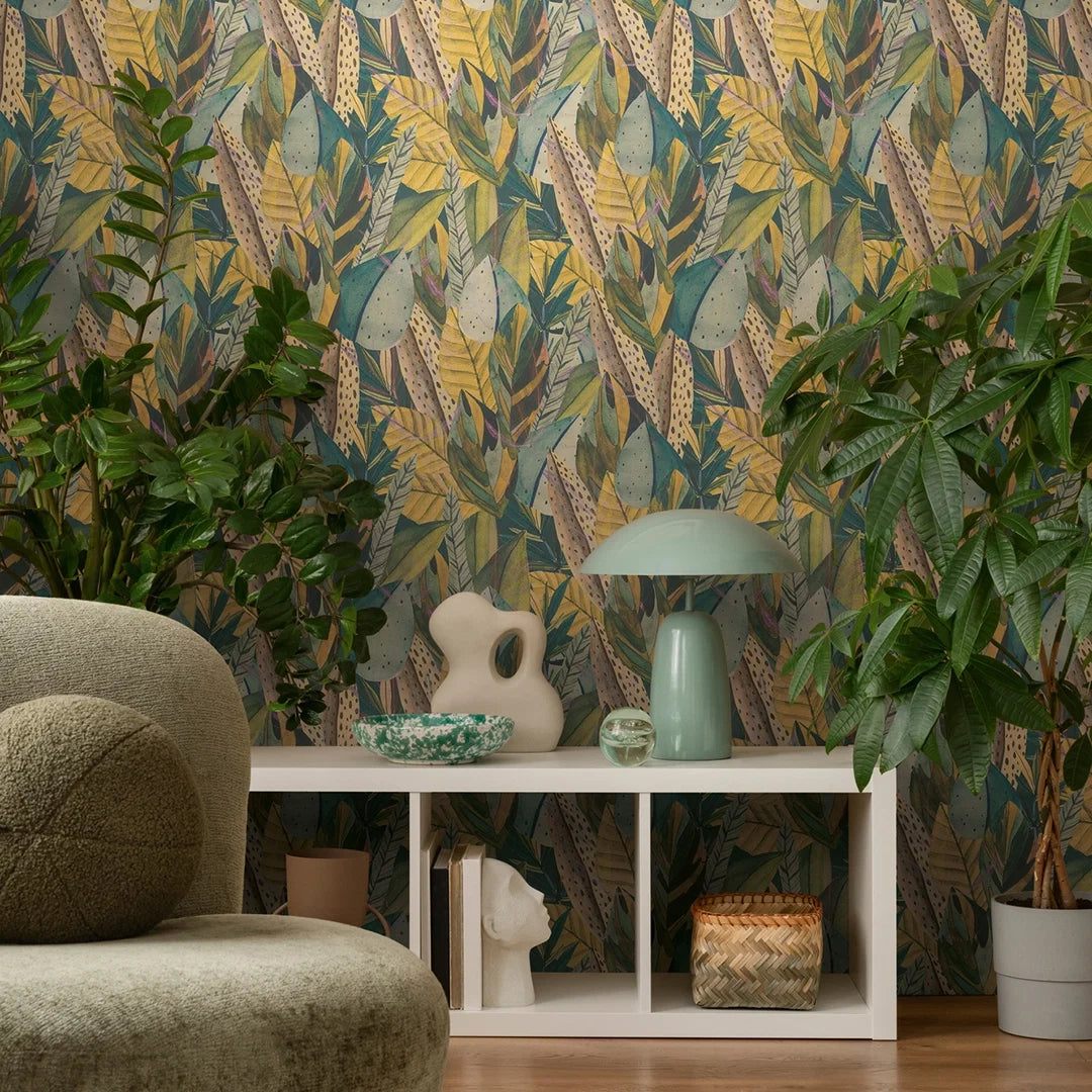 Verdant Mirage Wallpaper in Green Tones