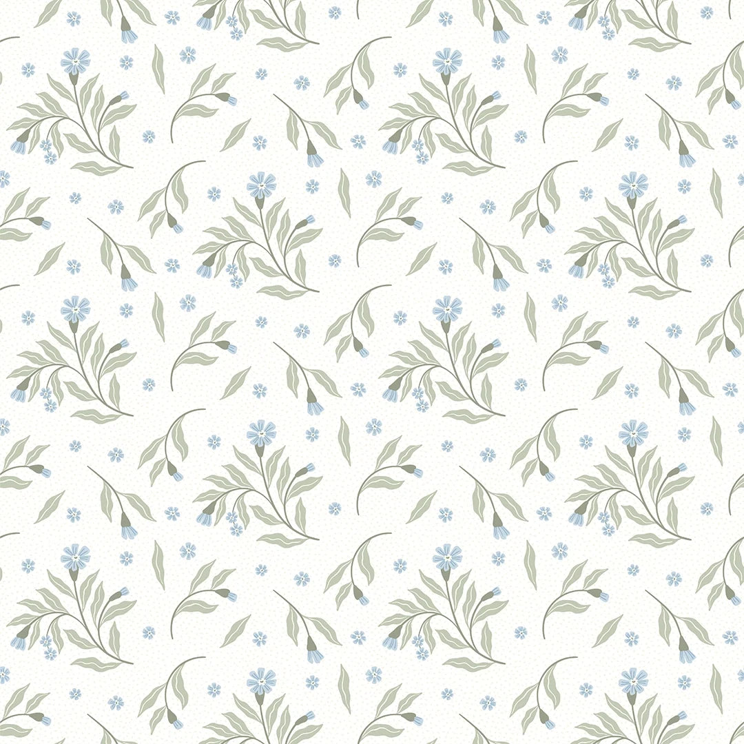 Meadow Flower Dance Wallpaper in Soft Blue