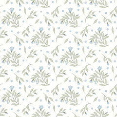 Meadow Flower Dance Wallpaper in Soft Blue