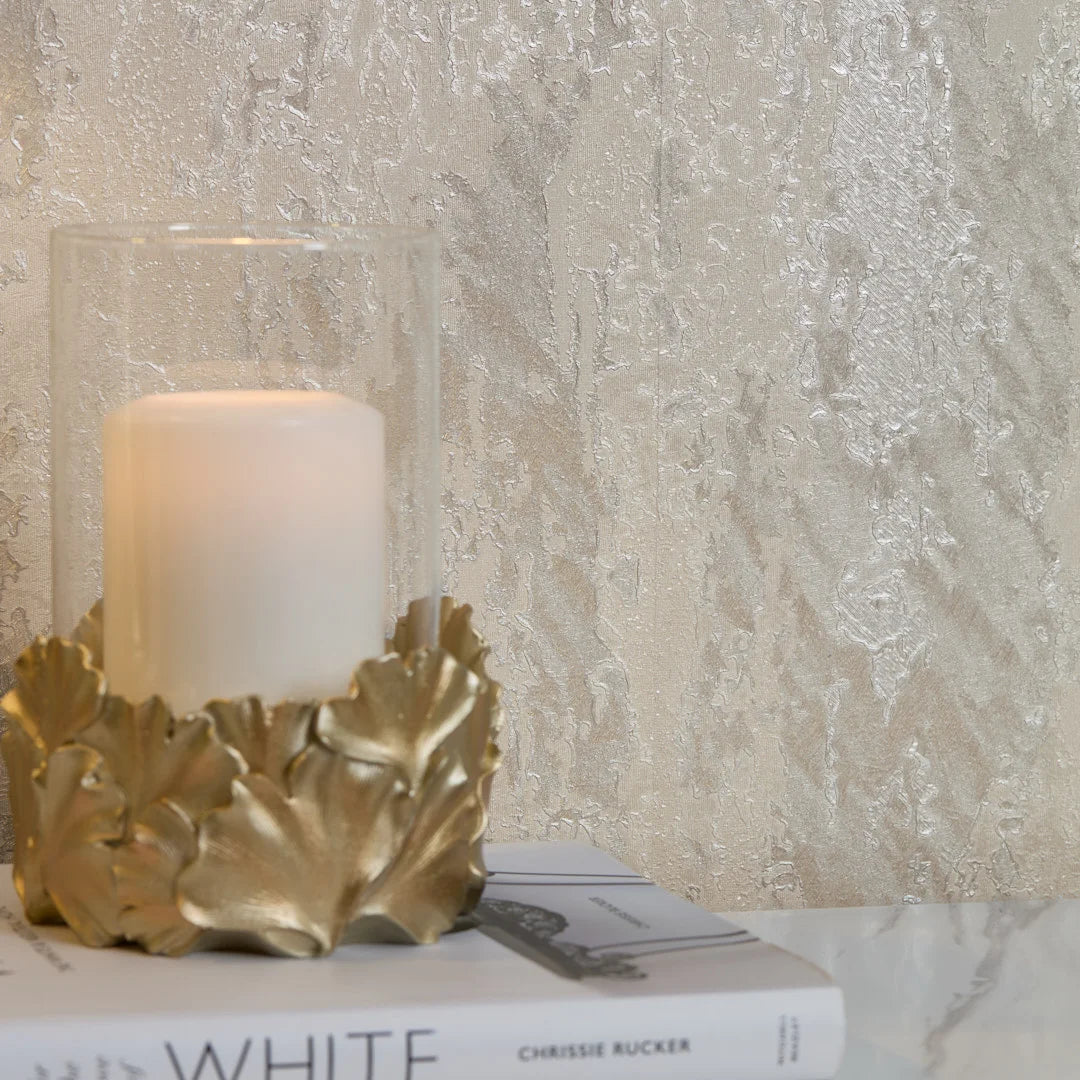 Nova Metallic Wallpaper in Warm Grey and Silver