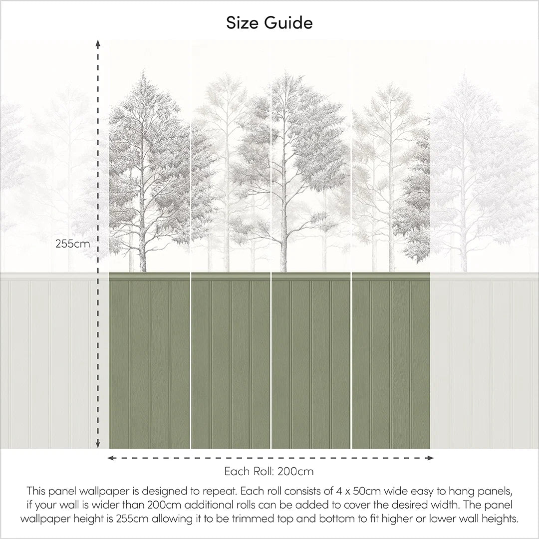 Woodland Whisper Panel Wallpaper in Sage Green
