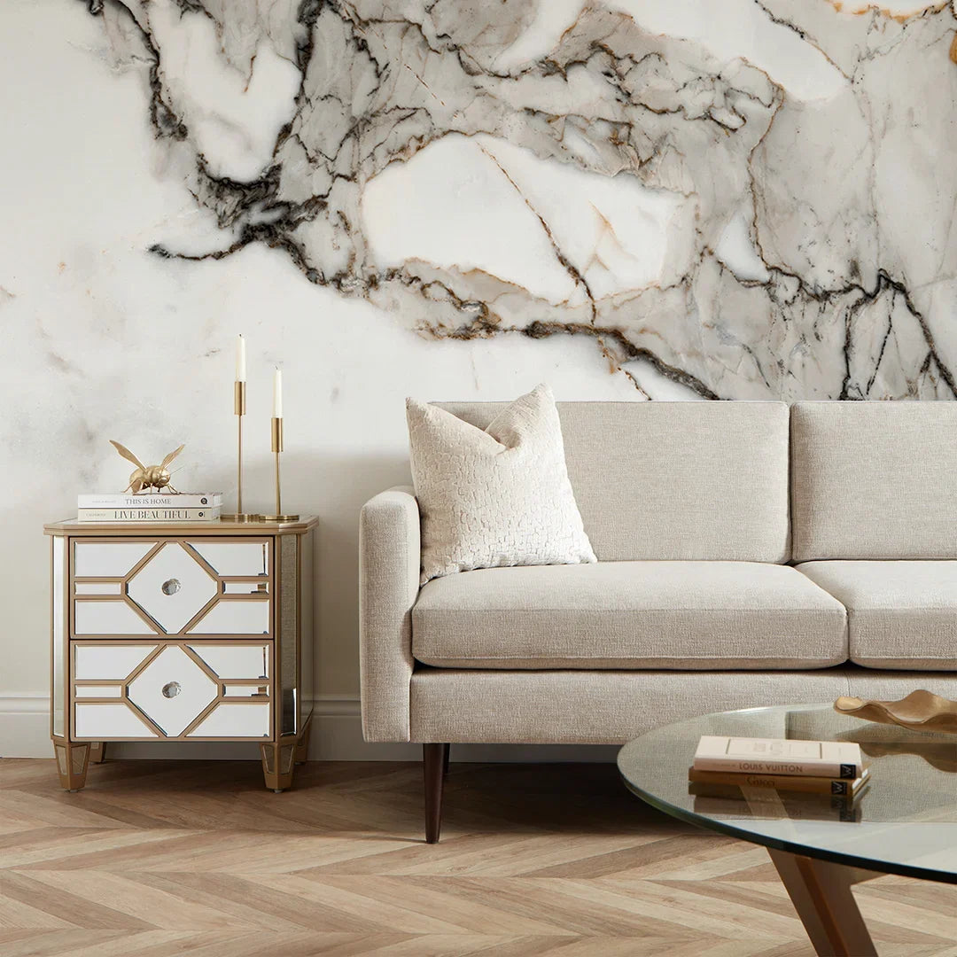 Statuario Marble Full Wall Mural in Grey Tones