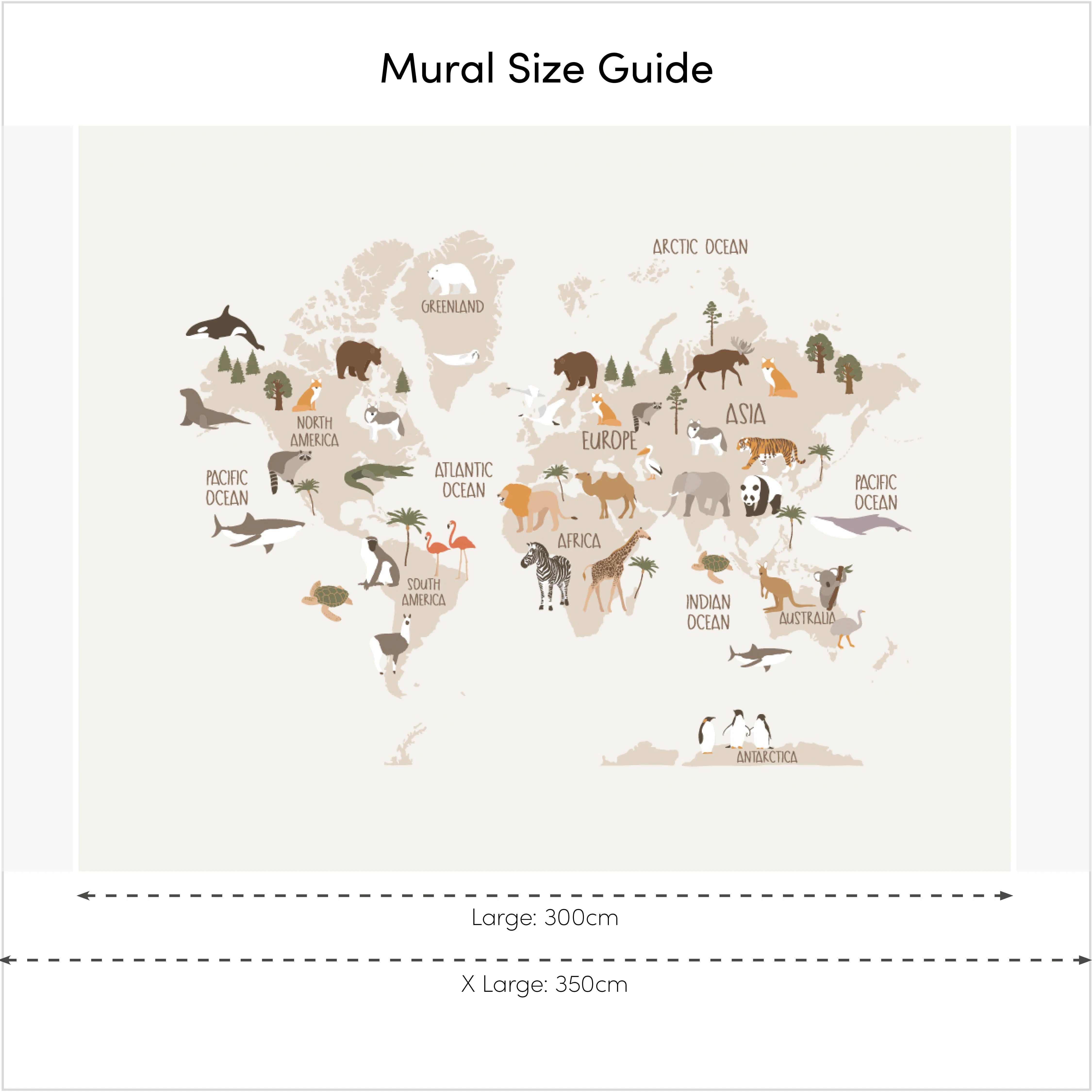 Scandi Safari Map Full Wall Mural in Natural