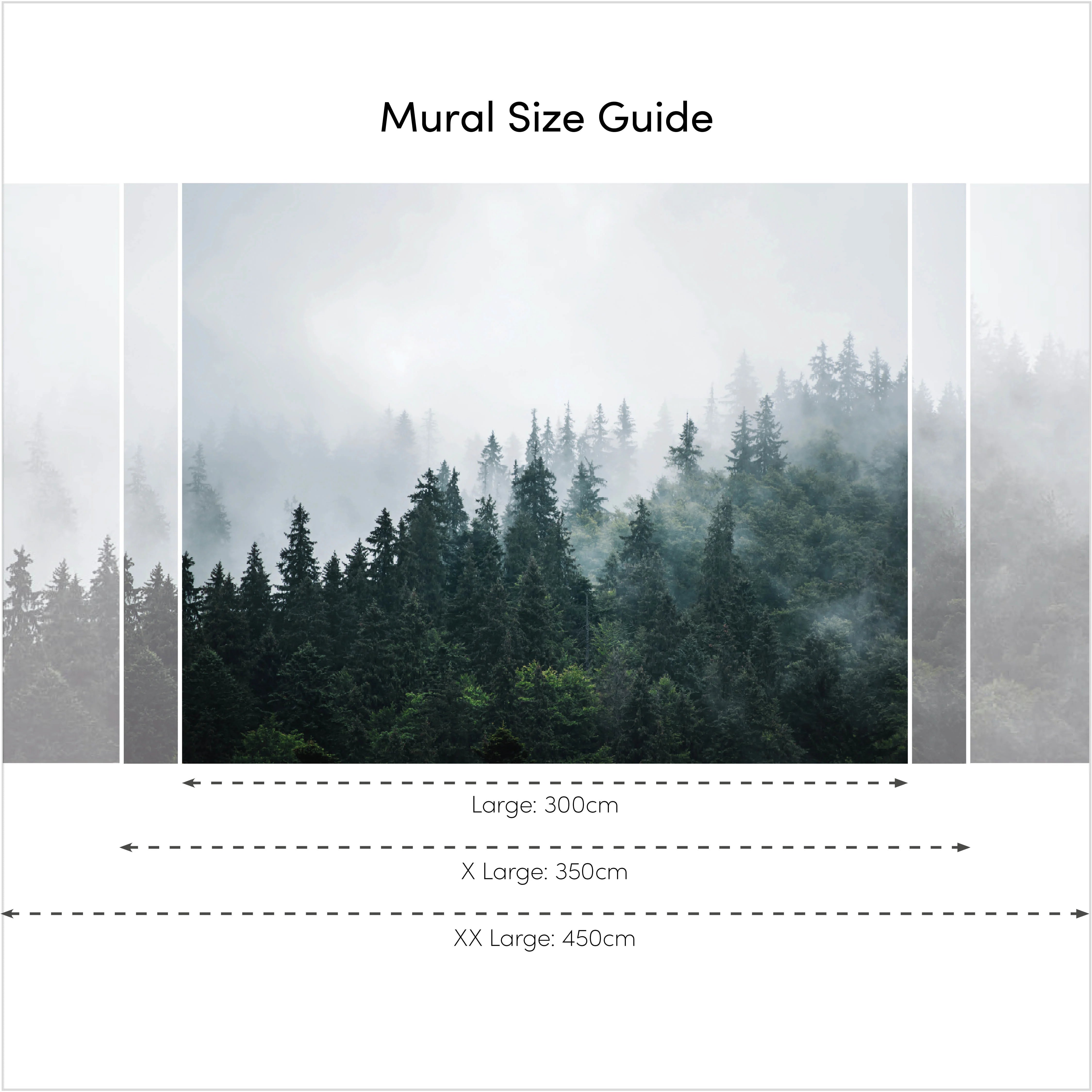 Misty Trees Fall Wall Mural in Green and Grey
