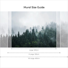 Misty Trees Fall Wall Mural in Green and Grey