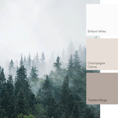 Misty Trees Fall Wall Mural in Green and Grey