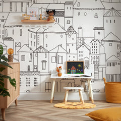 Boulevard Full Wall Mural in Monochrome