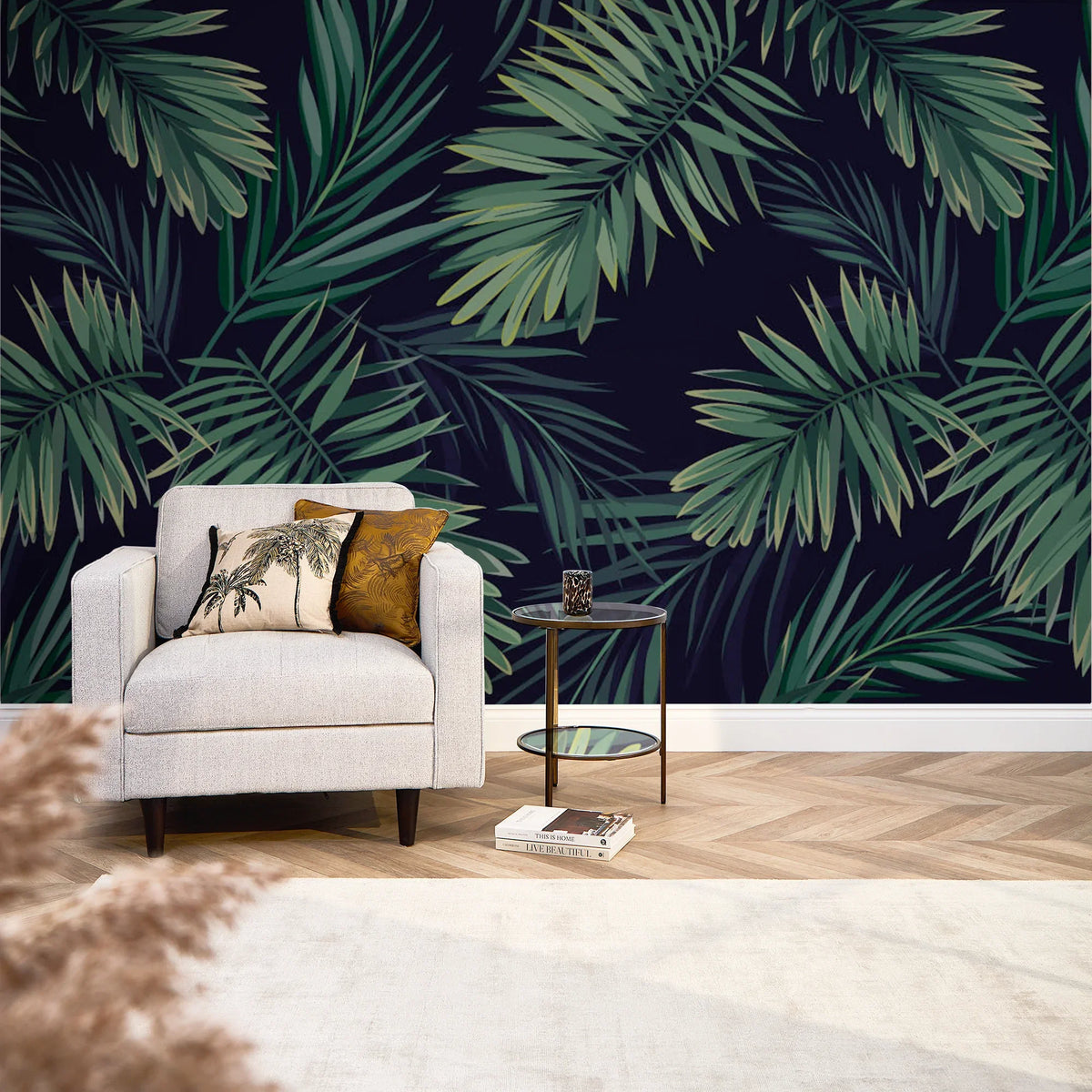 Midnight Tropics Full Wall Mural in Green