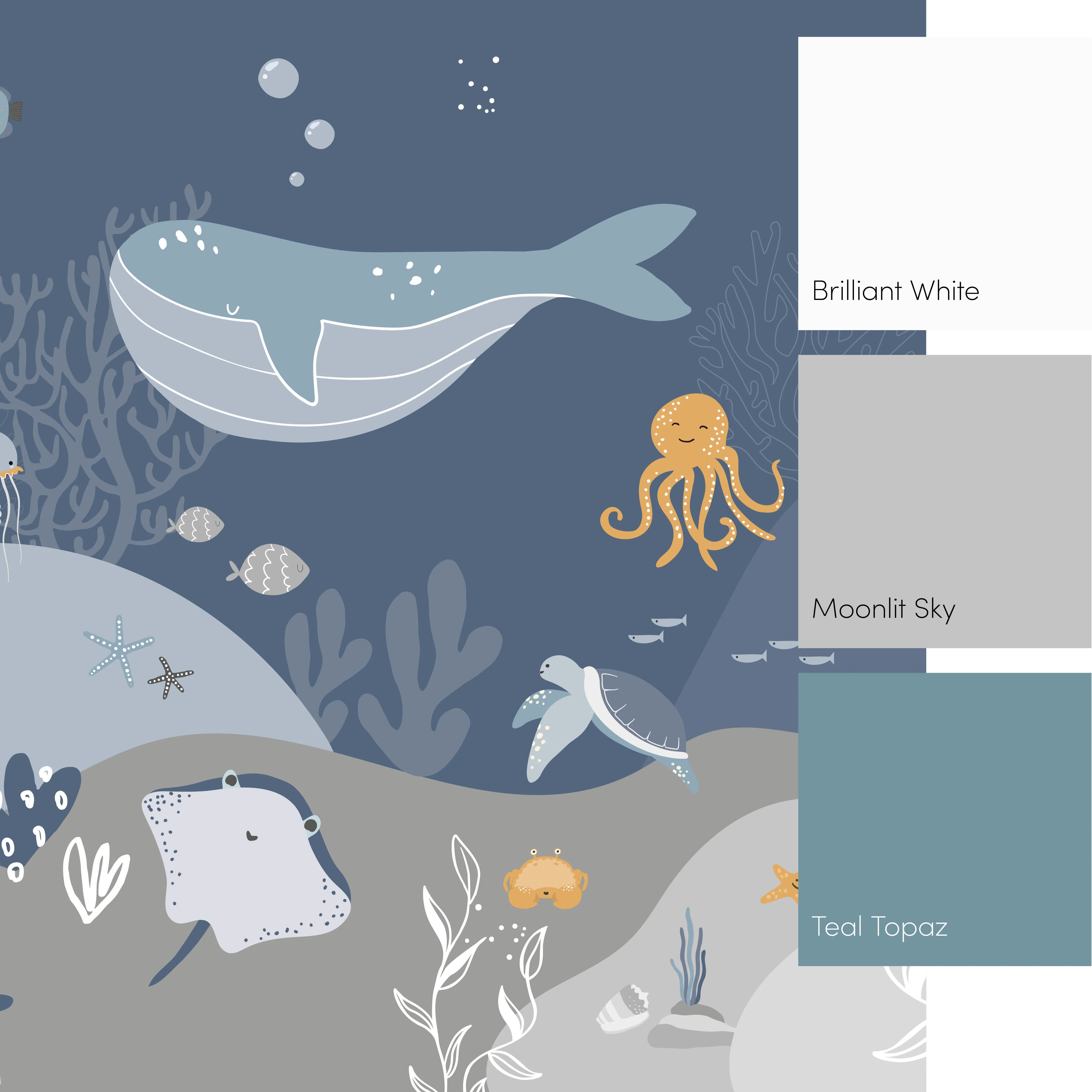 Under The Sea Full Wall Mural in Deep Blue