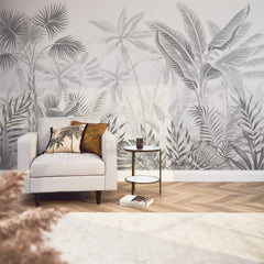 Jungle Escape Full Wall Mural in Pale Grey