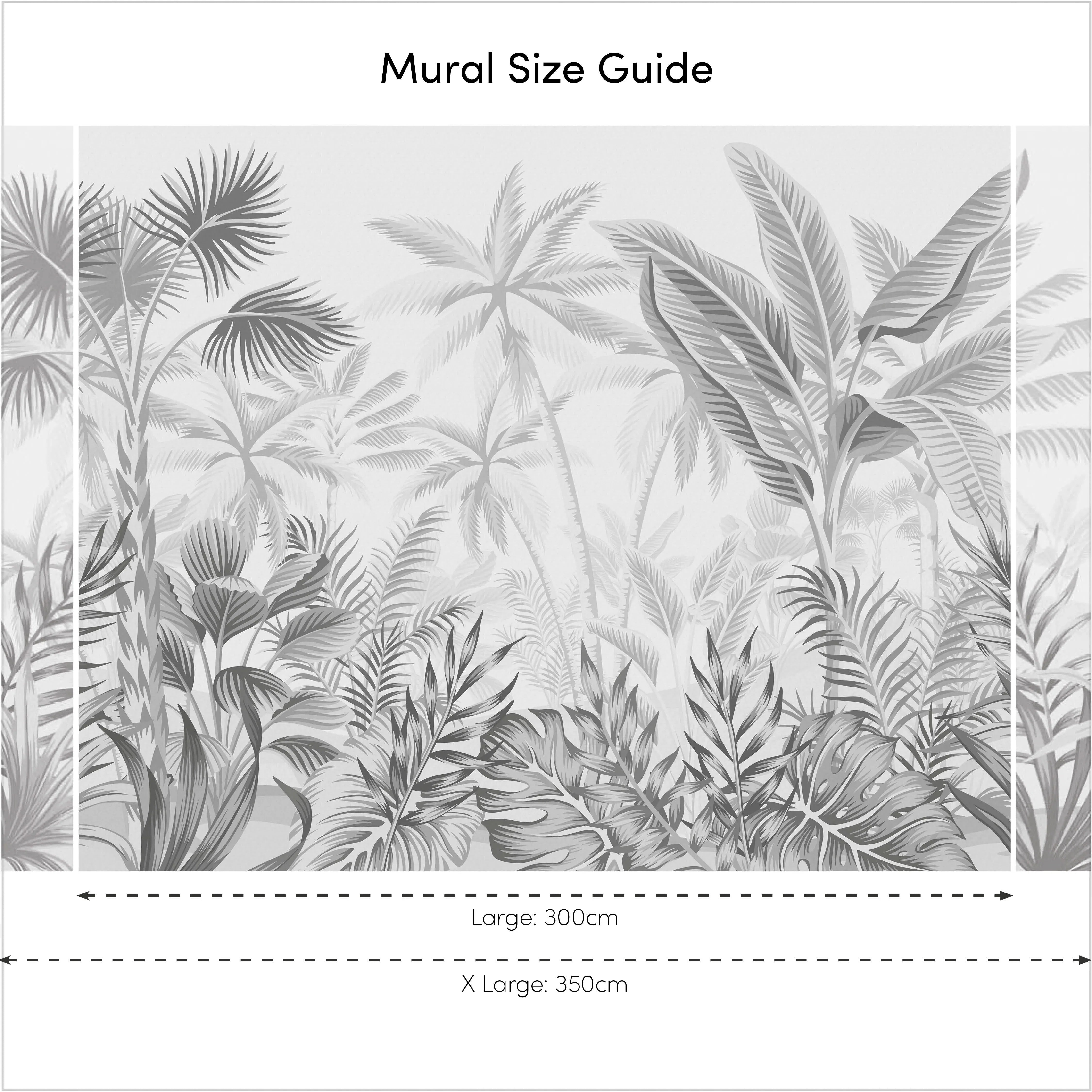 Jungle Escape Full Wall Mural in Pale Grey