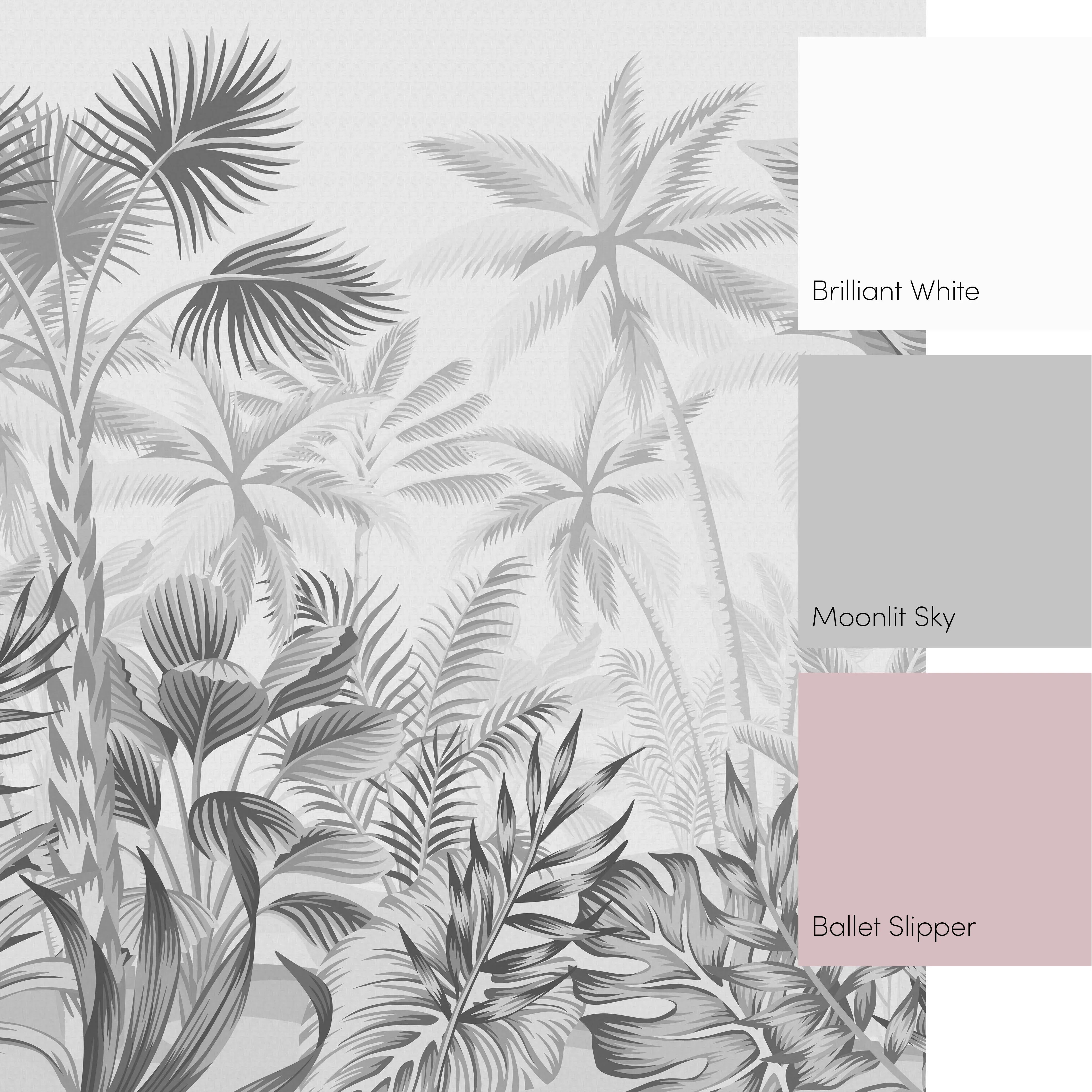Jungle Escape Full Wall Mural in Pale Grey
