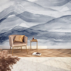 Watercolour Mountains Full Wall Mural in Deep Blue