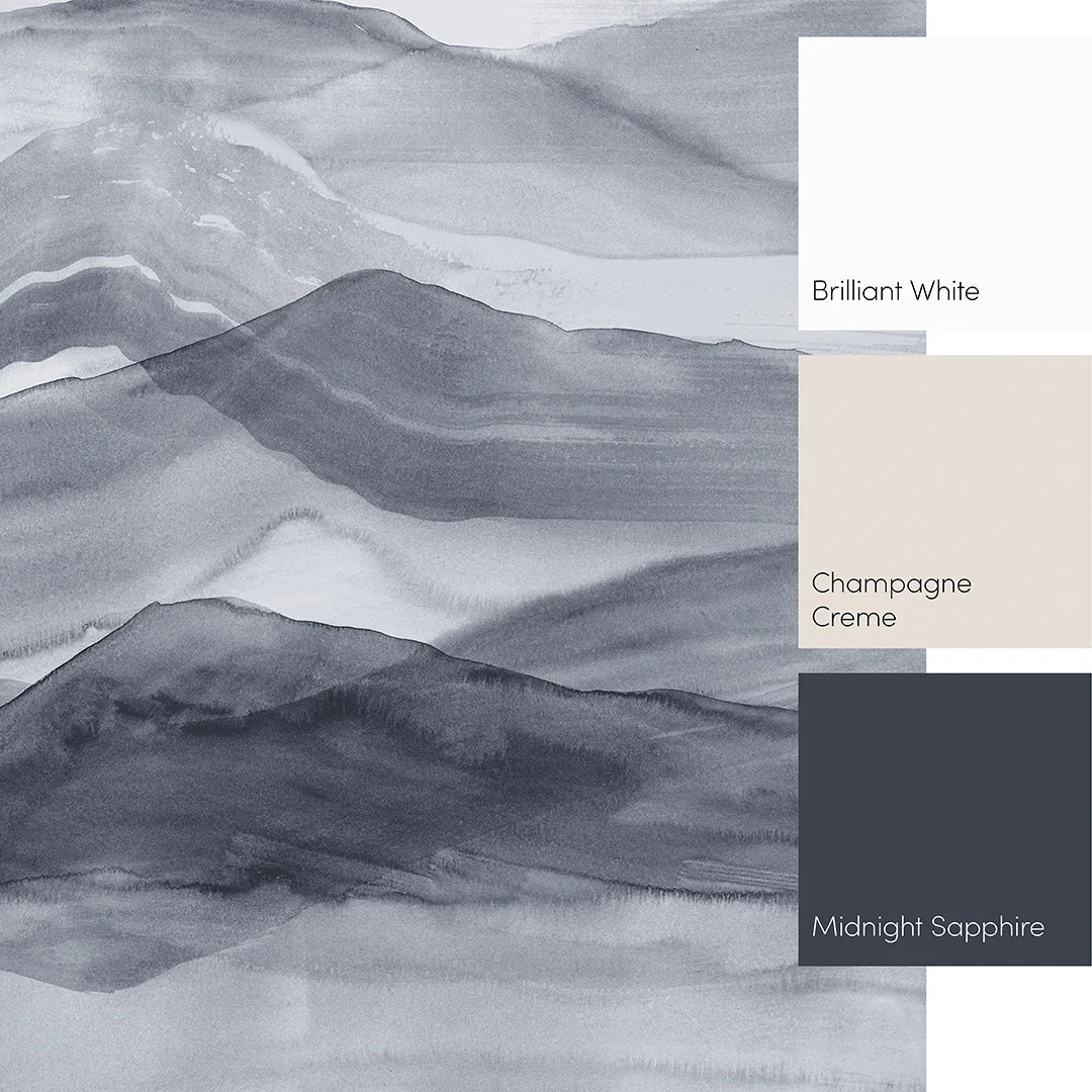 Watercolour Mountains Full Wall Mural in Deep Blue