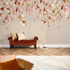 Eucalyptus Cascade Full Wall Mural in Autumn Browns and Oranges on Taupe