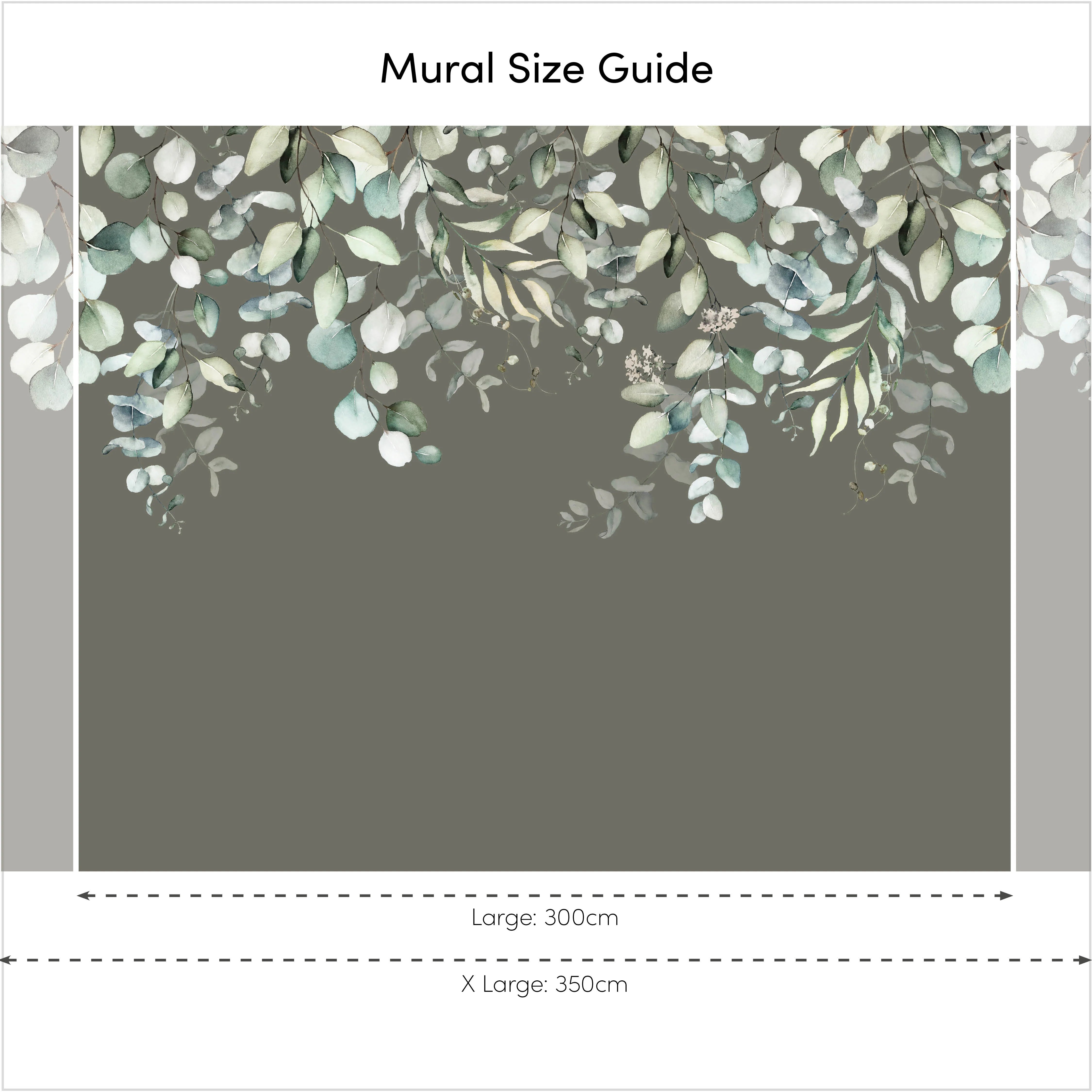 Eucalyptus Cascade Full Wall Mural in Watercolour Greens on Smokey Green