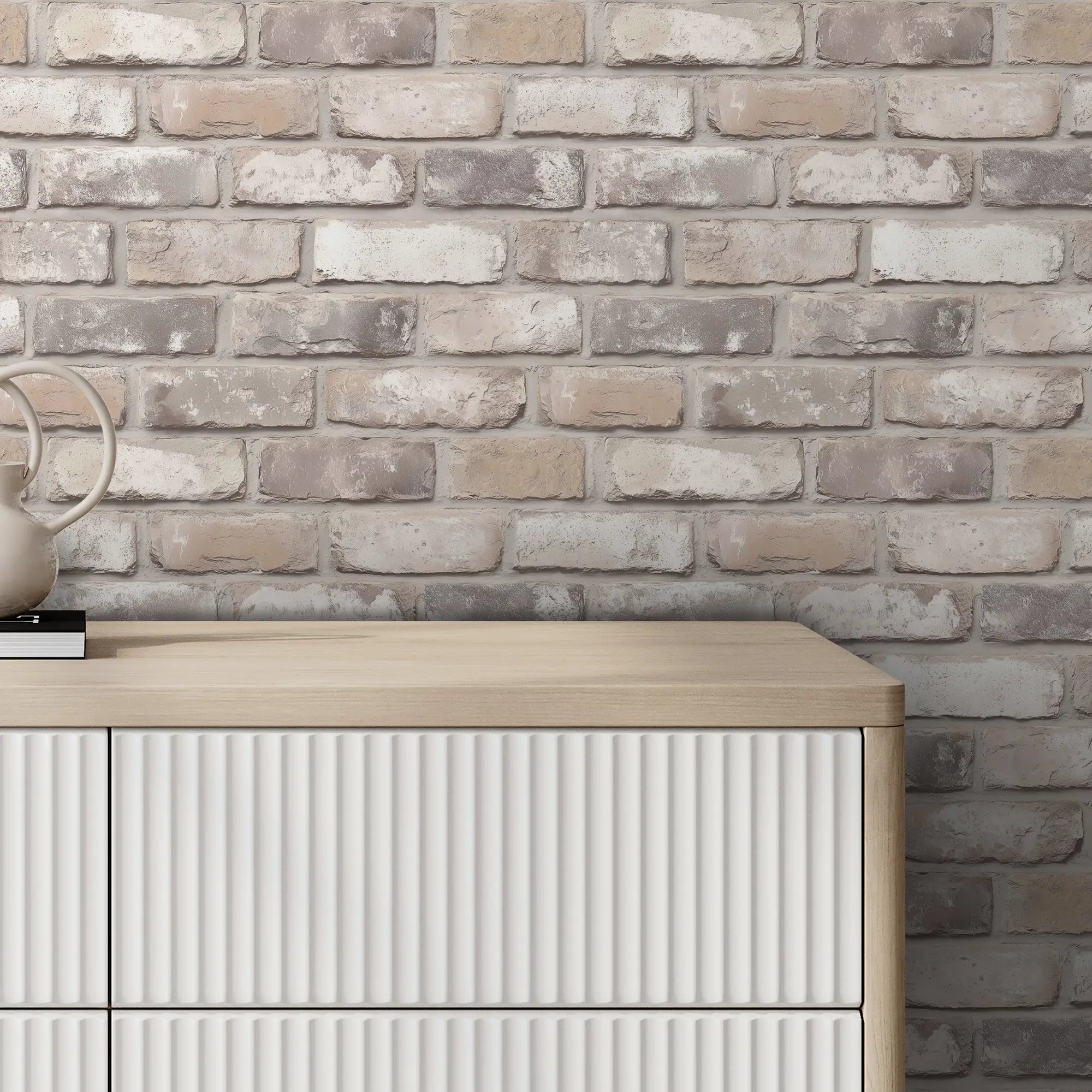 Wandsworth Brick Wallpaper in Grey and Beige