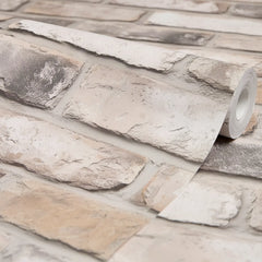 Wandsworth Brick Wallpaper in Grey and Beige