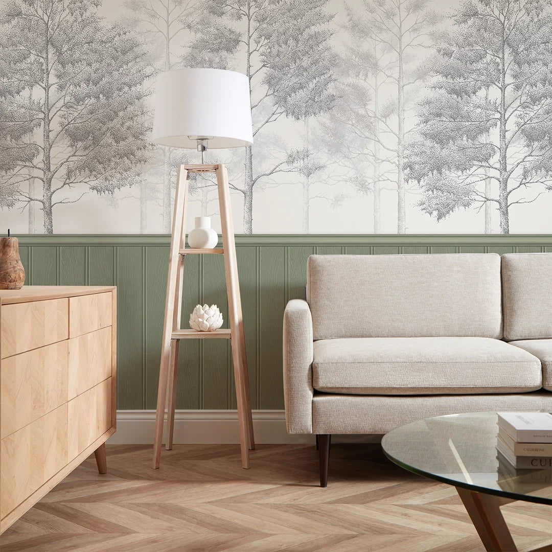 Woodland Whisper Panel Wallpaper in Sage Green