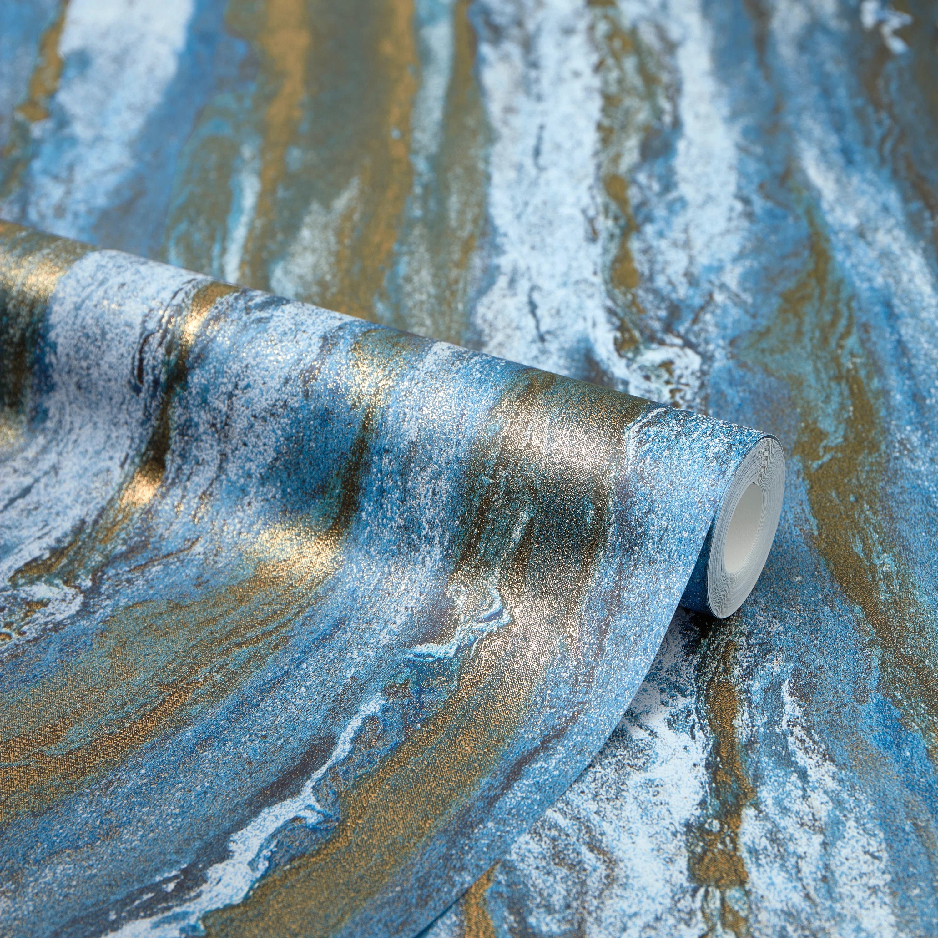 Zurich Metallic Wallpaper in Sapphire and Metallic Gold