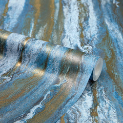 Zurich Metallic Wallpaper in Sapphire and Metallic Gold
